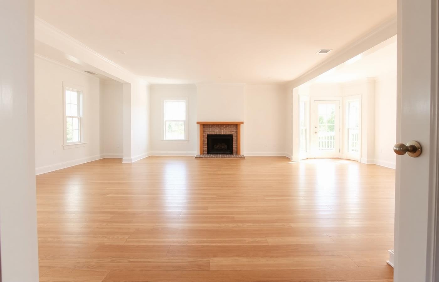 Living room after new hardwood flooring installation